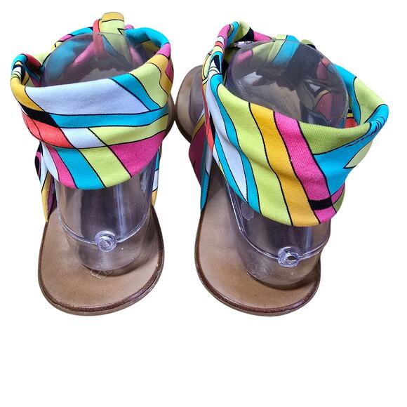 Fabulous Trina Turk Printed wrap Around 60s 70s Groovy Retro Sandals Size 10 - Picture 6 of 11